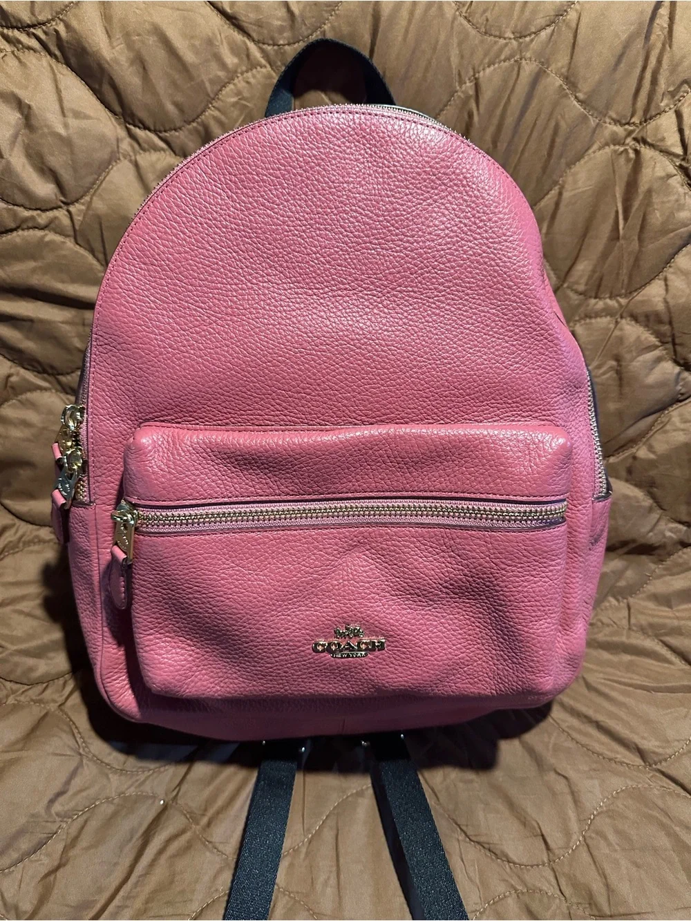 Coach Pink Pebbled Leather Small Backpack with Gold Hardware